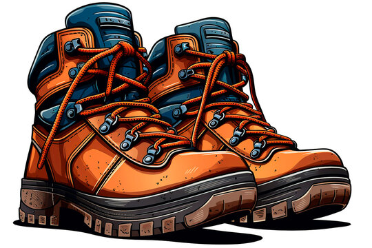 Cartoon drawing of hiking boots in PNG on transparent background