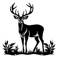 deer in pine forest logo vector illustration, Generative AI.