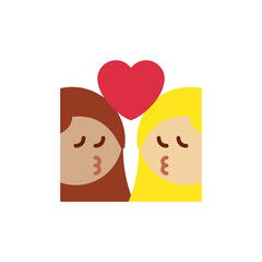 Kiss: Woman, Woman, Medium-Skin Tone, Medium-Light Skin Tone