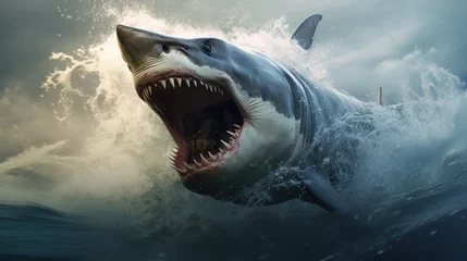 Fotobehang big angry and vicious shark background wallpaper ai generated image © anis rohayati