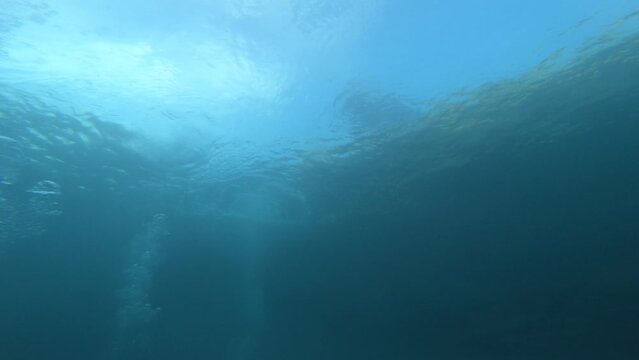 Water surface seen from underwater, Adriatic sea near Hvar island, Croatia, underwater movie