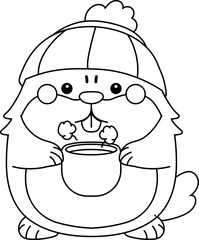 Groundhog with coffee mug cartoon style illustration set