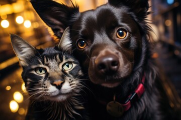 Paw-sitively Adorable Duo: A heartwarming portrait captures the genuine friendship between a cat and a dog, showcasing their undeniable bond and affection
