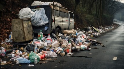 rubbish is scattered on the streets background wallpaper ai generated image