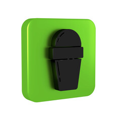 Black Ice cream in waffle cone icon isolated on transparent background. Sweet symbol. Green square button.