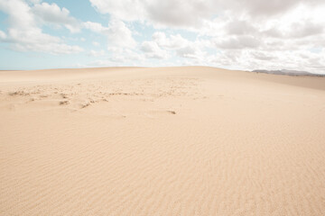 Amazing view with sand dunes of Fuerteventura volcanic island in Spain