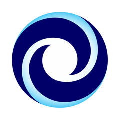 A logo for a company featuring a spiral design in blue shades on white backdrop