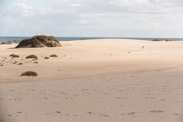 Amazing view with sand dunes of Fuerteventura volcanic island in Spain