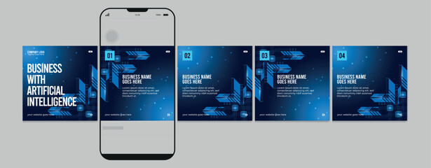 Carousel post template. Artificial intelligence Instagram microblog carousel post. Editable social media carousel post for business, Template eps 10 © Graphaxil