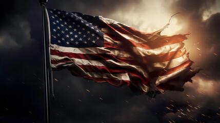 an american flag blowing in the wind