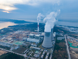 Aerial photography of cooling towers in thermal power plants