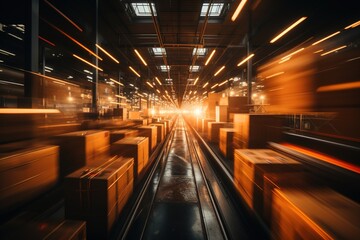 Swift Deliveries: Packages Blur in Motion, Illustrating the High-Speed Logistics Operations in Progress