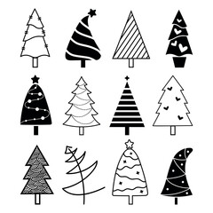 Christmas tree new year pine set silhouette