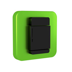Black Eraser or rubber icon isolated on transparent background. Green square button.