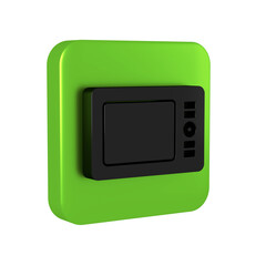 Black Graphic tablet icon isolated on transparent background. Green square button.