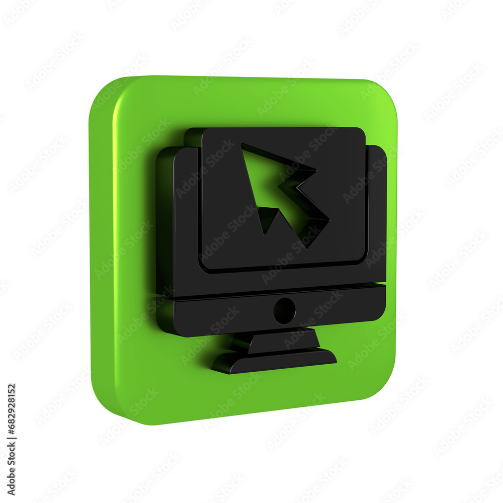Poster black computer monitor and cursor icon isolated on transparent background. computer notebook with em