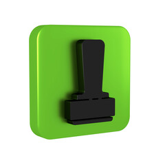 Black Stamp icon isolated on transparent background. Green square button.