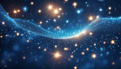 Digital blue particles wave and light abstract background with shining dots stars - obrazy, fototapety, plakaty