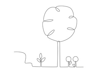 Various plants in the garden. Garden one-line drawing