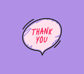 Trendy speech bubbles in flat hand drawn design with short messages. Cute Comic Style. Dialog windows with phrases Thank you. Hand drawn stroke, highlight, speech bubble, underline, line element.
