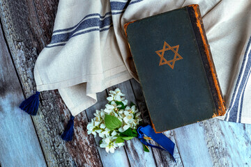 Old book Talmud, Hebrew Rabbinic Judaism, Jewish religious law. Torah, Hebrew Bible. Star of David...