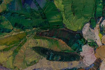 Abstract background closeup of a painting with brushstrokes. Rough art paint smear. Large multicolor spots of brush strokes and palette knife on the canvas