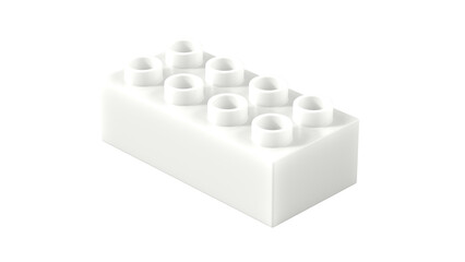 Snow White Plastic Block Isolated on a White Background. Children Toy Brick, Perspective View. Close Up View of a Game Block for Constructors. 3D illustration. 8K Ultra HD, 7680x4320, 300 dpi