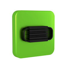 Black Medical protective mask icon isolated on transparent background. Green square button.