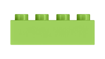Celery Green Block Isolated on a White Background. Close Up View of a Plastic Children Game Brick for Constructors, Front View. High Quality 3D Rendering with a Work Path. 8K Ultra HD, 7680x4320