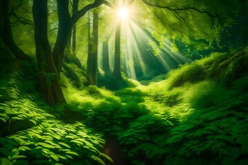 Fototapeta premium sun rays through the forest