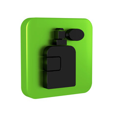 Black Perfume icon isolated on transparent background. Green square button.