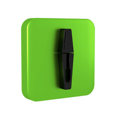 Black Mascara brush icon isolated on transparent background. Green square button.