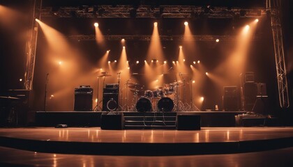 Empty stage of a small unplugged live music concert - obrazy, fototapety, plakaty