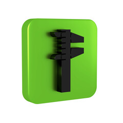 Black Calliper or caliper and scale icon isolated on transparent background. Precision measuring tools. Green square button.