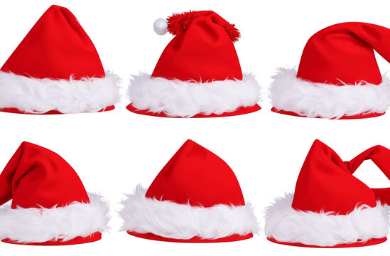 Red furry christmas xmas santa claus hat on white background