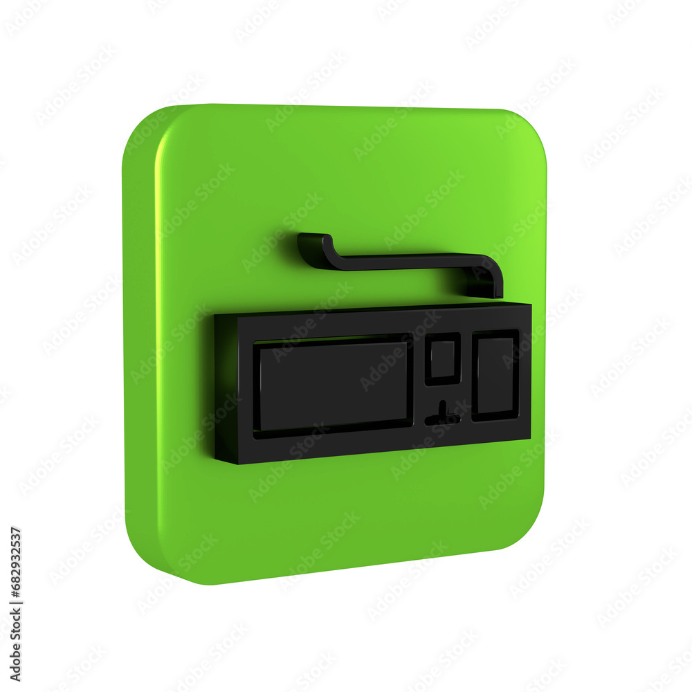 Poster black computer keyboard icon isolated on transparent background. pc component sign. green square but