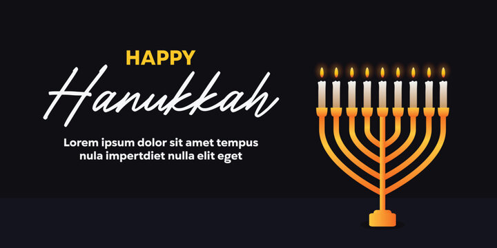 Happy Hanukkah illustration.Jewish holiday greeting with candles and black background