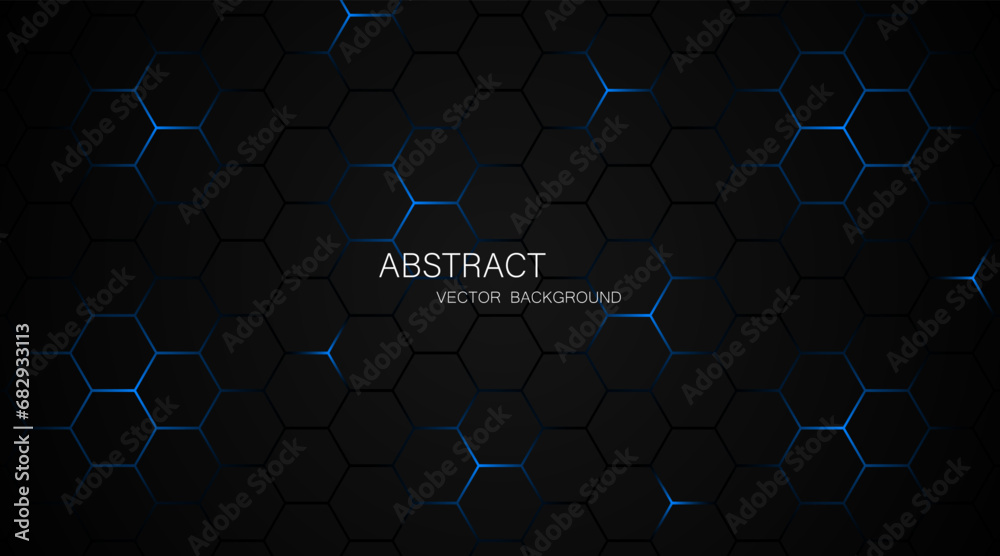 Poster Black steel mesh background with blue glow lines with empty space for design. Modern technology innovation concept. vector illustration background	