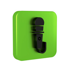 Black Microphone icon isolated on transparent background. On air radio mic microphone. Speaker sign. Green square button.