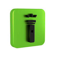 Black Flashlight icon isolated on transparent background. Green square button.