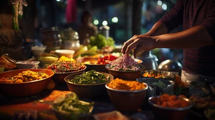 Foto op Plexiglas Marketplace Gastronomy: A Culinary Journey through the Vibrant Street Food Scene of Thailand's Local Market. © HADAPI