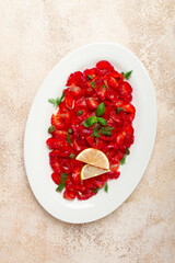 Salmon gravlax with beetroot, Scandinavian snack, beet gravlax, lightly salted fish, homemade, no people,