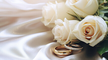 Wedding gold rings and rose  flowers, wedding  celebration