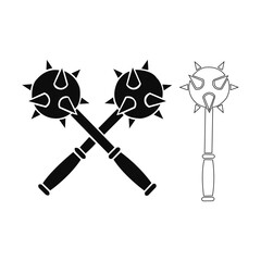 A minimalistic black vector icon of a medieval mace or Morgenstern, symbolizing power, barbarian warfare, and antique battles in a simple silhouette design.