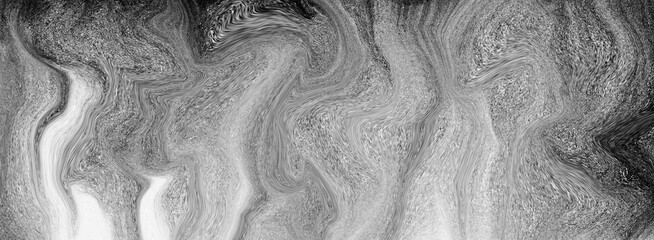 Flowing black and white paint, large abstract background. Textured wallpaper in grayscale.