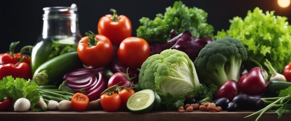 Food background with assortment of fresh organic vegetables
