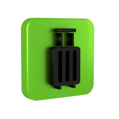 Black Suitcase for travel icon isolated on transparent background. Traveling baggage sign. Travel luggage icon. Green square button.