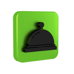 Black Hotel service bell icon isolated on transparent background. Reception bell. Green square button.