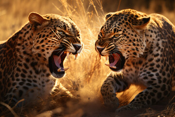 leopards fight with each other