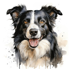 watercolor Border Collie clipart, Generative Ai